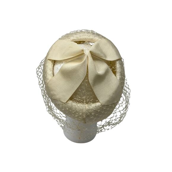 Vintage Ivory Fabric Hat Veil Bow Detail Womens Mid Century Cocktail main image 6